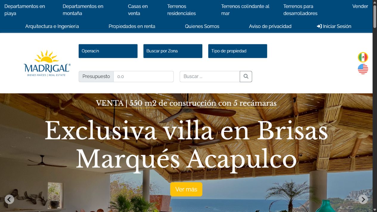 Proyecto Madrigal Bienes Raíces — plataforma inmobiliaria y CMS a medida — Madrigal Bienes Raíces